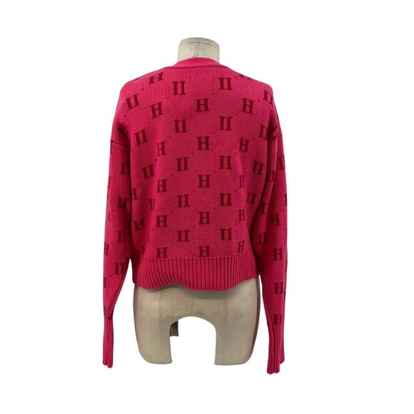 11 Honore Angie Cardigan Sweater 11h Monogram Print Pink Plus Size 1 14-16 - Picture 8 of 13